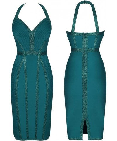 Women's Bandage Halter V Neck Midi Cocktial Bodycon Club Party Dress Green $32.50 Dresses