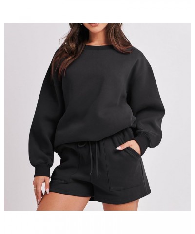 Women 2 Piece Outfits Fall Workout Sets Sweatsuit Oversized Sweatshirt Shorts Lounge Sets 2023 Trendy Preppy Clothes A04 Blac...