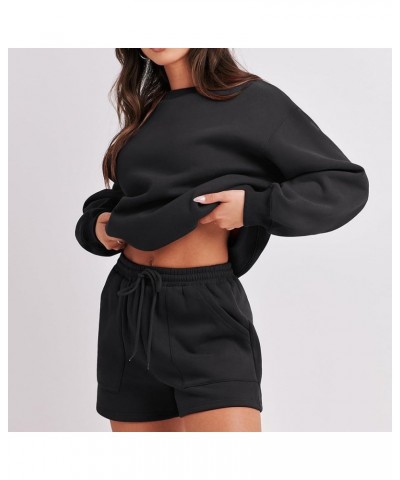 Women 2 Piece Outfits Fall Workout Sets Sweatsuit Oversized Sweatshirt Shorts Lounge Sets 2023 Trendy Preppy Clothes A04 Blac...