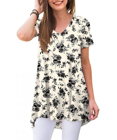 Women's Summer Casual Short Sleeve Tunic Tops to Wear with Leggings V-Neck T-Shirt Loose Blouse V-neck-ink-rose $11.79 Tops