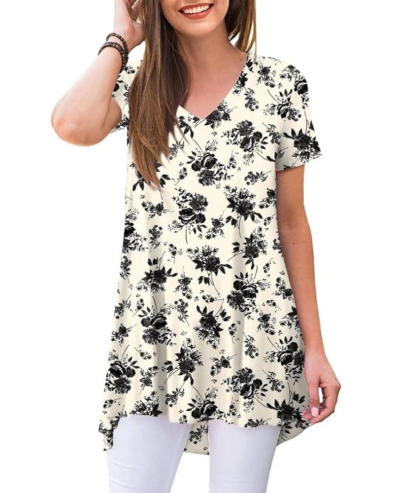 Women's Summer Casual Short Sleeve Tunic Tops to Wear with Leggings V-Neck T-Shirt Loose Blouse V-neck-ink-rose $11.79 Tops