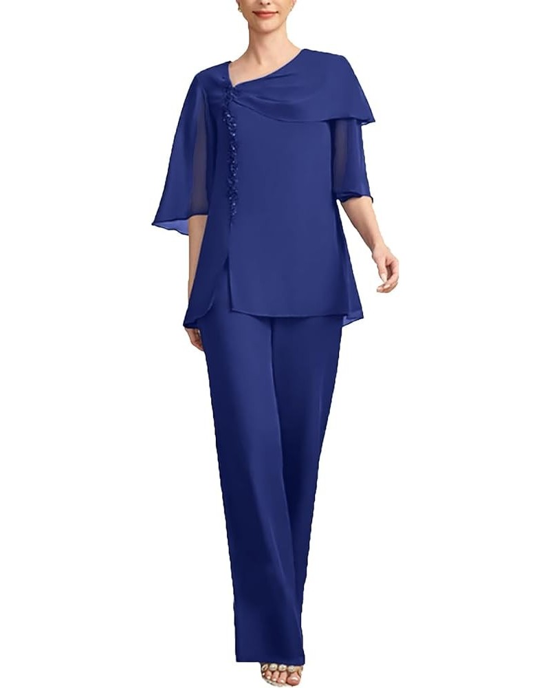 Women's Chiffon 2 Pieces Mother of The Bride Pant Suits for Wedding Half Sleeves Mother of The Groom Dresses MIS18 Royal Blue...