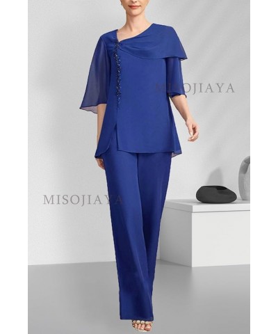 Women's Chiffon 2 Pieces Mother of The Bride Pant Suits for Wedding Half Sleeves Mother of The Groom Dresses MIS18 Royal Blue...