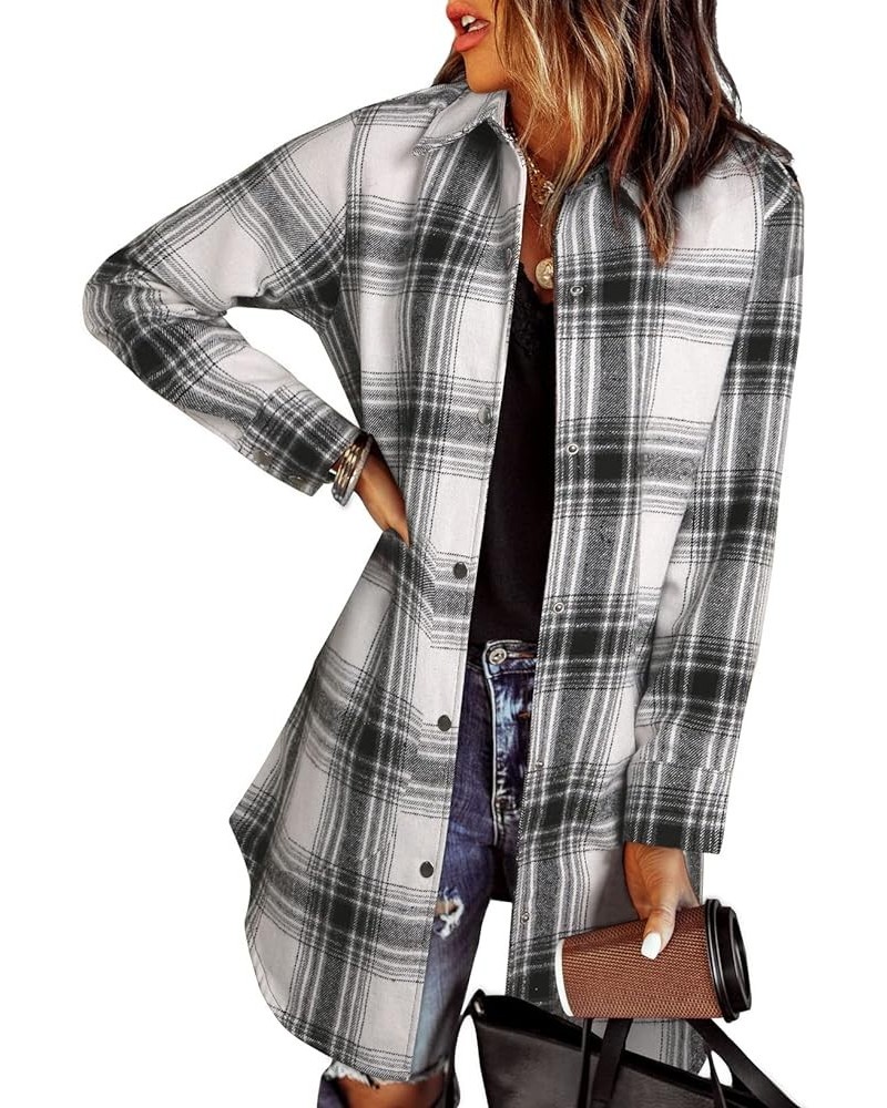 Color Block Plaid Shacket Jacket Womens Fall Fashion 2023 Outfits Long Sleeve Button Down Flannel Shirts Coats B2 New Black $...