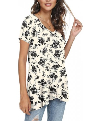 Women's Summer Casual Short Sleeve Tunic Tops to Wear with Leggings V-Neck T-Shirt Loose Blouse V-neck-ink-rose $11.79 Tops