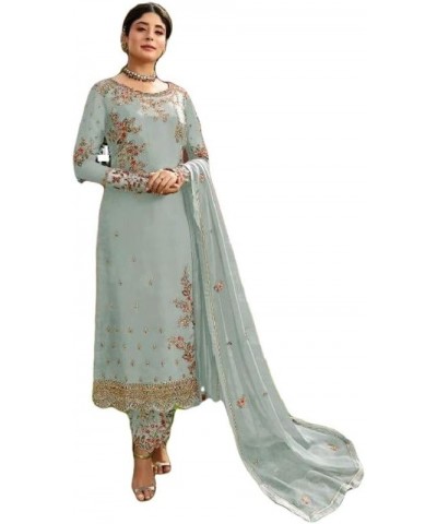 Ready to Wear Indian Pakistani Ethnic Wear Designer Straight Salwar Kameez Churidar Suit for Womens Sky Blue $32.90 Suits