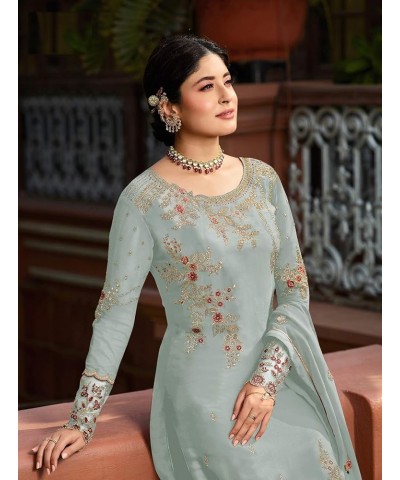 Ready to Wear Indian Pakistani Ethnic Wear Designer Straight Salwar Kameez Churidar Suit for Womens Sky Blue $32.90 Suits