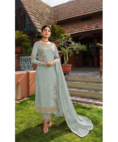 Ready to Wear Indian Pakistani Ethnic Wear Designer Straight Salwar Kameez Churidar Suit for Womens Sky Blue $32.90 Suits