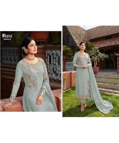 Ready to Wear Indian Pakistani Ethnic Wear Designer Straight Salwar Kameez Churidar Suit for Womens Sky Blue $32.90 Suits