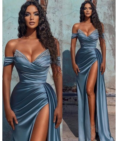 Mermaid Dress High Slit Prom Dresses 2023 Ball Gowns Slit Beaded Formal Evening Party Dress Gold $40.80 Dresses