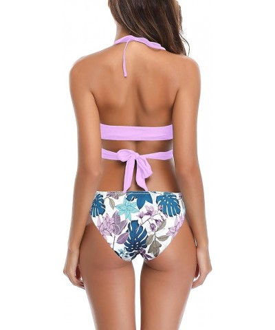 Womens Bathing Suits Push Up Halter Bandage Bikini Floral Printed Swim Bottoms Two Piece Swimsuits Printing - Yy20 $20.97 Swi...