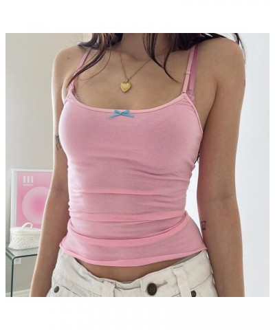 Women Floral Lace Trim Cami Tank Top Spaghetti Strap Backless Camisole Y2k Sleeveless Slim Fit Going Out Top Shirt S-pink $9....