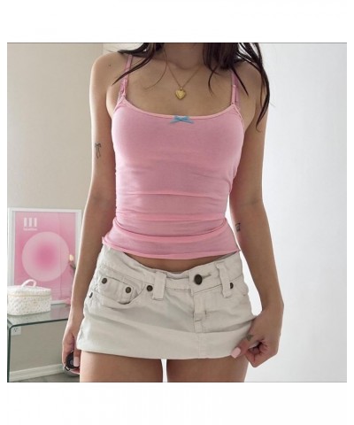 Women Floral Lace Trim Cami Tank Top Spaghetti Strap Backless Camisole Y2k Sleeveless Slim Fit Going Out Top Shirt S-pink $9....