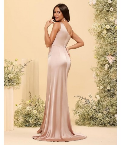 One Shoulder Bridesmaid Dresses Long with Slit Satin Mermaid Formal Party Dress for Women CYM145 Orange $42.11 Dresses