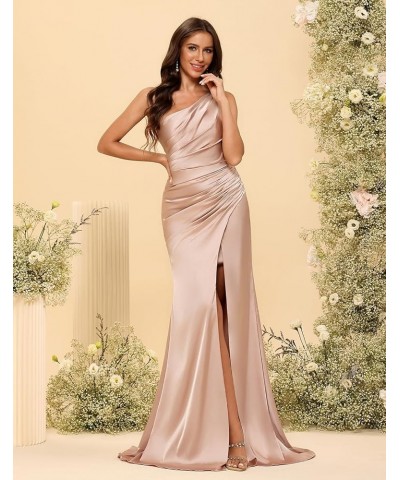 One Shoulder Bridesmaid Dresses Long with Slit Satin Mermaid Formal Party Dress for Women CYM145 Orange $42.11 Dresses