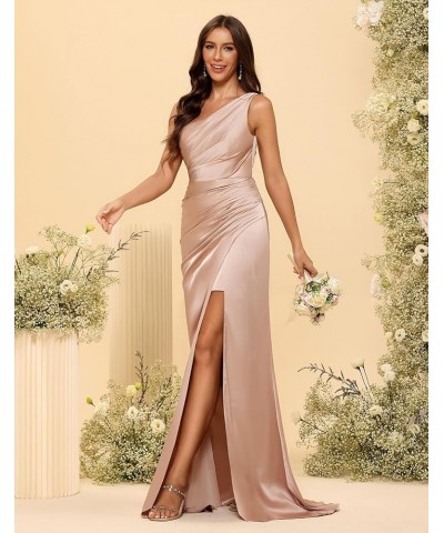 One Shoulder Bridesmaid Dresses Long with Slit Satin Mermaid Formal Party Dress for Women CYM145 Orange $42.11 Dresses