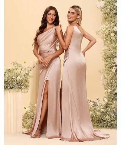 One Shoulder Bridesmaid Dresses Long with Slit Satin Mermaid Formal Party Dress for Women CYM145 Orange $42.11 Dresses