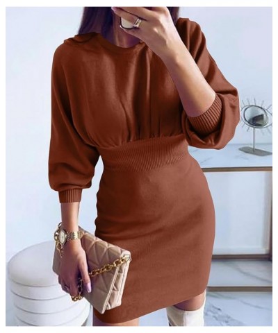 Women Knit Sweater Dress: Long Sleeve Knit Elasticity Slim Bodycon Mini Sweater Dress for Casual/Club Caramel Color $14.52 Sw...