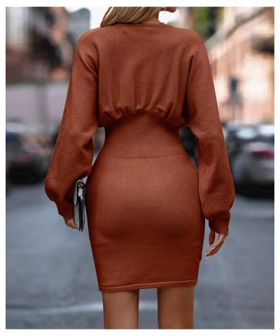 Women Knit Sweater Dress: Long Sleeve Knit Elasticity Slim Bodycon Mini Sweater Dress for Casual/Club Caramel Color $14.52 Sw...