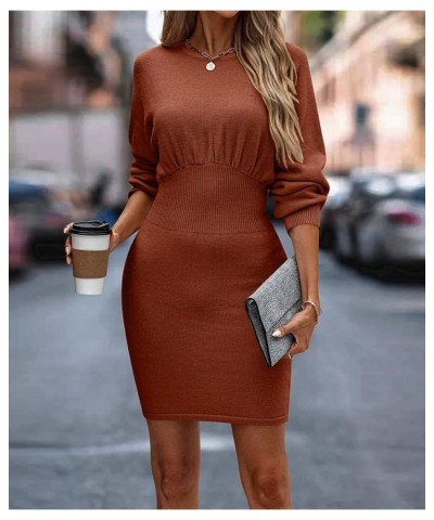 Women Knit Sweater Dress: Long Sleeve Knit Elasticity Slim Bodycon Mini Sweater Dress for Casual/Club Caramel Color $14.52 Sw...