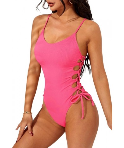 One Piece Swimsuit Women Bathing Suit Sexy High Cut Women's One-Piece Swimsuits One Piece Bathing Suit Rose Pink $14.49 Swims...