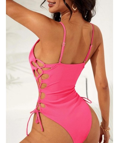 One Piece Swimsuit Women Bathing Suit Sexy High Cut Women's One-Piece Swimsuits One Piece Bathing Suit Rose Pink $14.49 Swims...