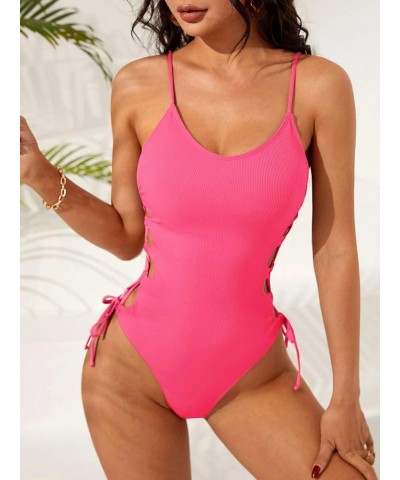 One Piece Swimsuit Women Bathing Suit Sexy High Cut Women's One-Piece Swimsuits One Piece Bathing Suit Rose Pink $14.49 Swims...