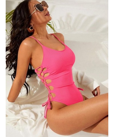 One Piece Swimsuit Women Bathing Suit Sexy High Cut Women's One-Piece Swimsuits One Piece Bathing Suit Rose Pink $14.49 Swims...