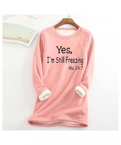 Fleece Crewneck Sweatshirt Women Women's Thermal Fleece Tops Round Neck Long Sleeve Pullover 1 09-pink $12.68 Hoodies & Sweat...