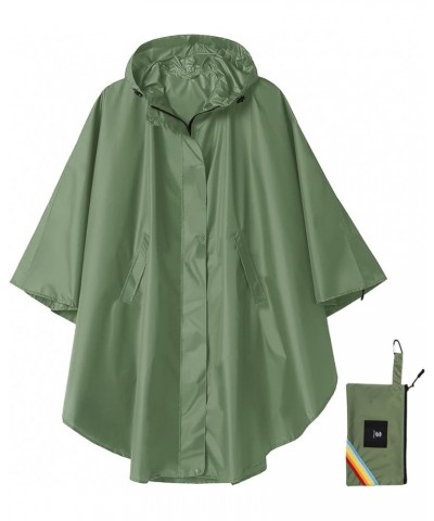 Unisex Rain Poncho Hooded Waterproof Raincoat for Adults Women B-army Green(with Zipper) $11.75 Coats