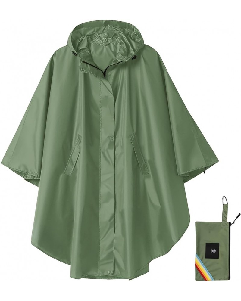 Unisex Rain Poncho Hooded Waterproof Raincoat for Adults Women B-army Green(with Zipper) $11.75 Coats