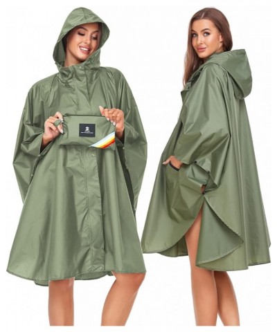 Unisex Rain Poncho Hooded Waterproof Raincoat for Adults Women B-army Green(with Zipper) $11.75 Coats