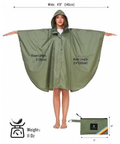 Unisex Rain Poncho Hooded Waterproof Raincoat for Adults Women B-army Green(with Zipper) $11.75 Coats