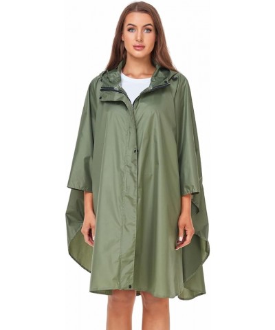 Unisex Rain Poncho Hooded Waterproof Raincoat for Adults Women B-army Green(with Zipper) $11.75 Coats