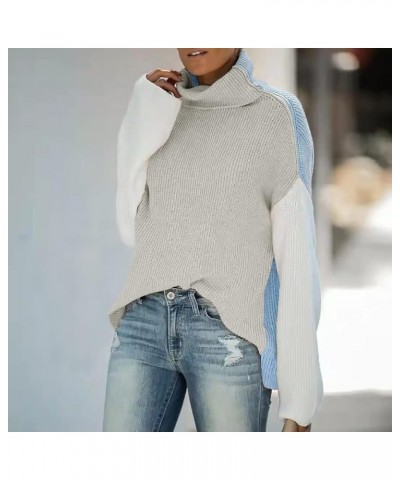 Sweater for Women Turtleneck Colorblock Long Sleeve Loose Knit Sweaters Pullover Casual Sweater Tops Grey Blue $14.35 Sweaters