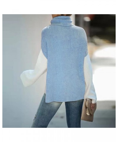 Sweater for Women Turtleneck Colorblock Long Sleeve Loose Knit Sweaters Pullover Casual Sweater Tops Grey Blue $14.35 Sweaters