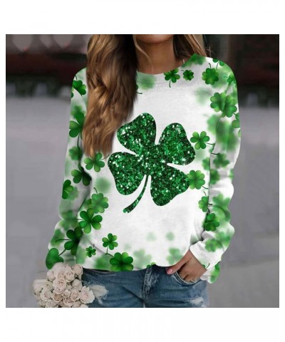 St Patricks Day Womens Sweatshirt 2024 Causal Long Sleeve Crewneck Pullover Cute Four Leaf Clover Print Shirts A-dark Green $...