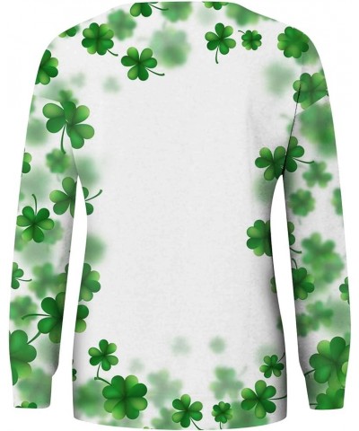 St Patricks Day Womens Sweatshirt 2024 Causal Long Sleeve Crewneck Pullover Cute Four Leaf Clover Print Shirts A-dark Green $...