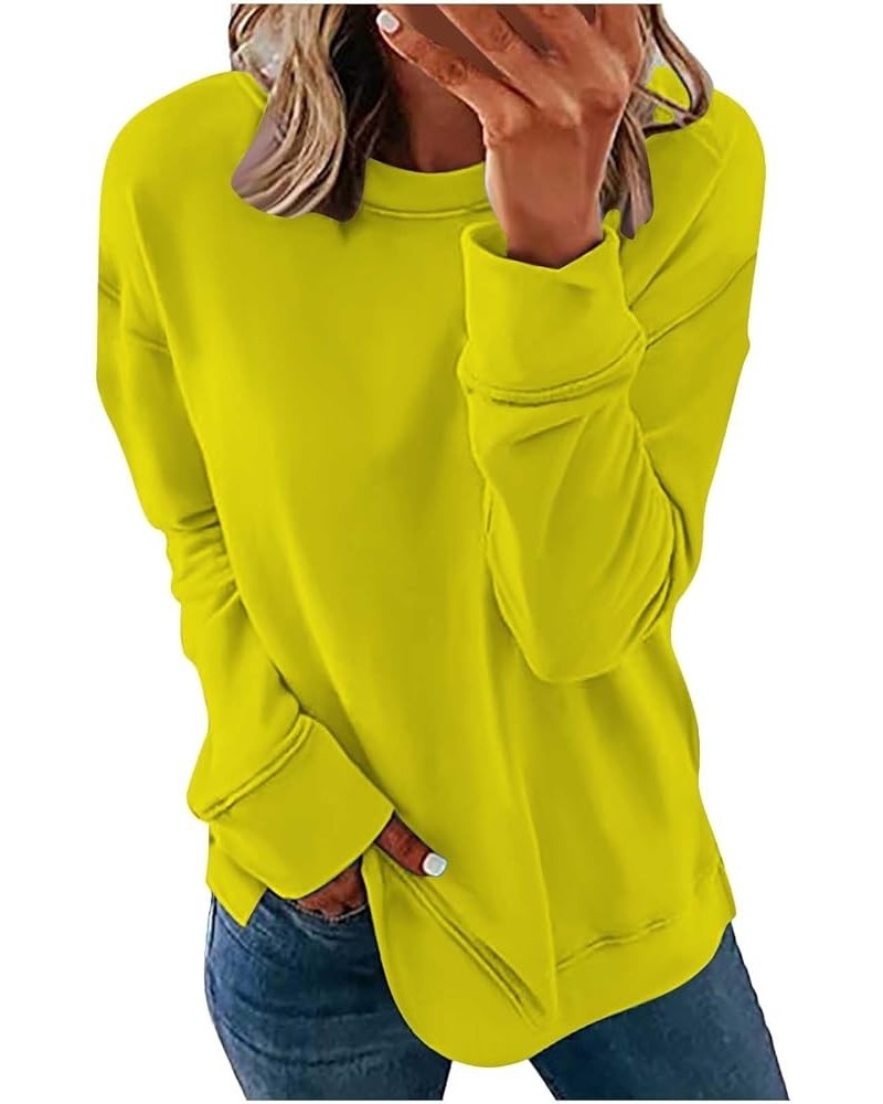 Women's Fall Fashion 2023 Solid Tunic Blouses Top Long Sleeve Crewneck Sweatshirt Dressy Casual Pullover Tops 010 Yellow $9.0...