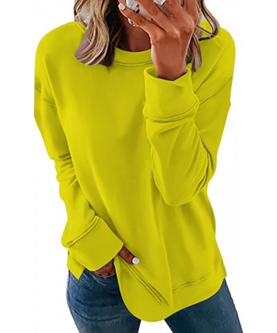 Women's Fall Fashion 2023 Solid Tunic Blouses Top Long Sleeve Crewneck Sweatshirt Dressy Casual Pullover Tops 010 Yellow $9.0...