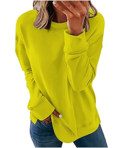 Women's Fall Fashion 2023 Solid Tunic Blouses Top Long Sleeve Crewneck Sweatshirt Dressy Casual Pullover Tops 010 Yellow $9.0...