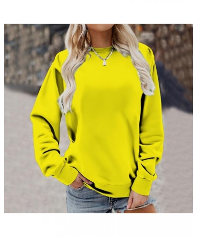 Women's Fall Fashion 2023 Solid Tunic Blouses Top Long Sleeve Crewneck Sweatshirt Dressy Casual Pullover Tops 010 Yellow $9.0...