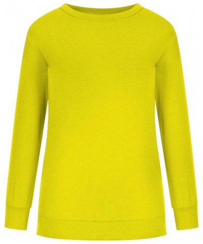 Women's Fall Fashion 2023 Solid Tunic Blouses Top Long Sleeve Crewneck Sweatshirt Dressy Casual Pullover Tops 010 Yellow $9.0...