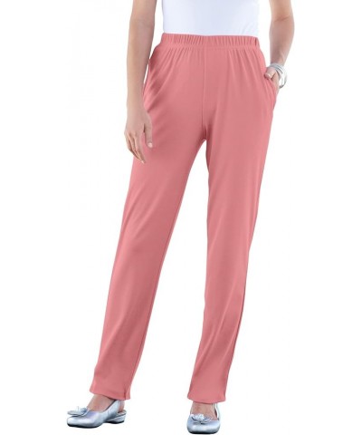 Women's Plus Size Tall Straight-Leg Soft Knit Pant Desert Rose $16.08 Pants