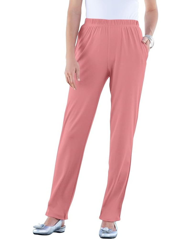 Women's Plus Size Tall Straight-Leg Soft Knit Pant Desert Rose $16.08 Pants