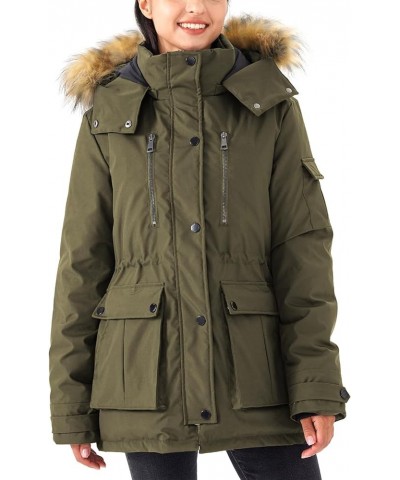 Women's Warm Down Jacket Thickened Puffer Winter Coat with Faux Fur Removable Hood Military Green $36.46 Jackets