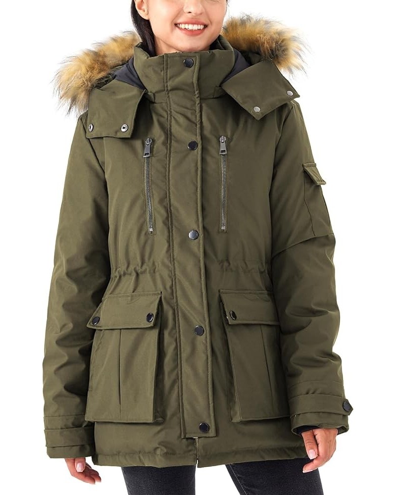 Women's Warm Down Jacket Thickened Puffer Winter Coat with Faux Fur Removable Hood Military Green $36.46 Jackets