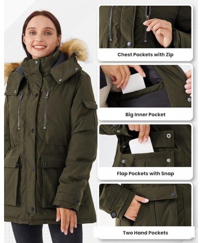 Women's Warm Down Jacket Thickened Puffer Winter Coat with Faux Fur Removable Hood Military Green $36.46 Jackets