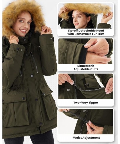 Women's Warm Down Jacket Thickened Puffer Winter Coat with Faux Fur Removable Hood Military Green $36.46 Jackets