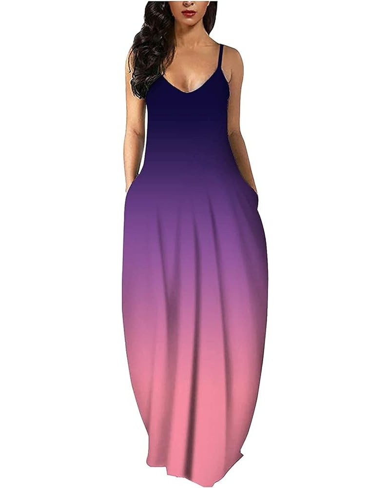 Plus Size Maxi Dresses Sundress for Women Loose Printed Adjustable African Beach Dress with Pockets 9986 Purple $15.04 Dresses